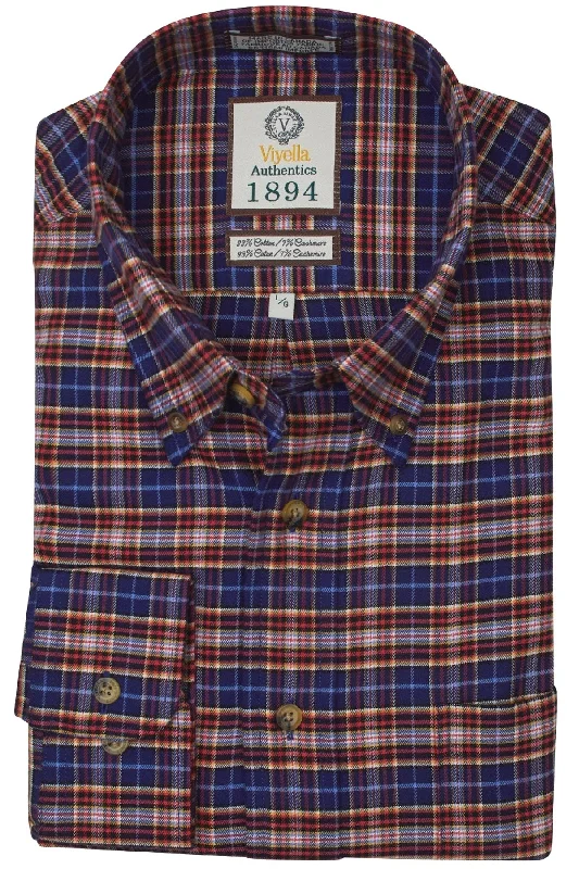 Men's Relaxed-Fit Shirts for Casual ComfortNavy, Spice, and Gold Multi Plaid Cotton and Cashmere Blend '1894 Authentics' Button-Down Shirt by Viyella Men's Relaxed-Fit Shirts for Casual ComfortNavy, Spice, and Gold Multi Plaid Cotton and Cashmere Blend '1894 Authentics' Button-Down Shirt by Viyella