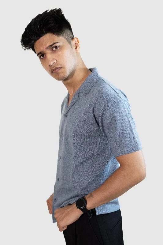Men's Solid-Colored Shirts for VersatilityCuban Stripe Shirt - Sky Blue