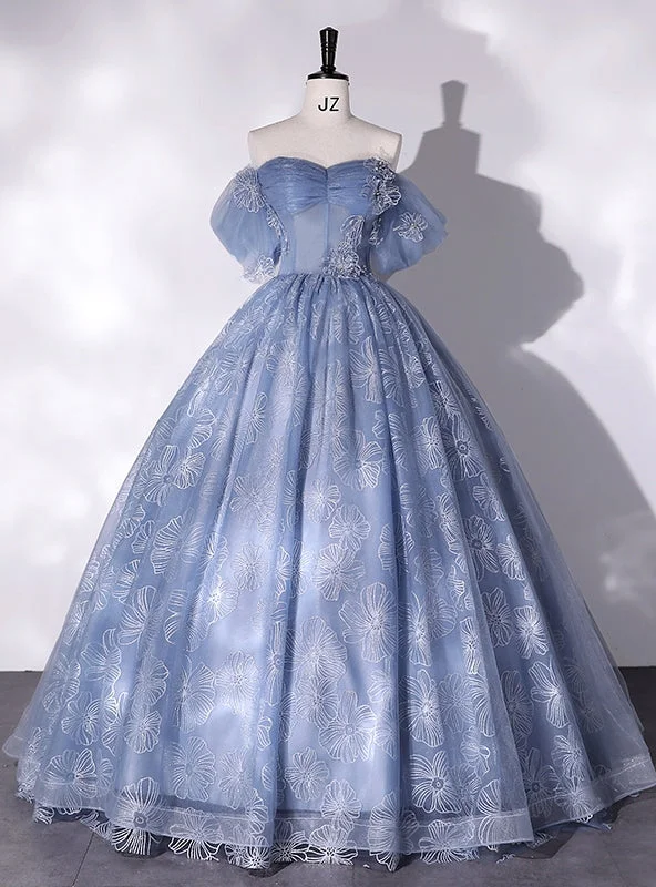 Cut-Out DressBlue Tulle Off the Shoulder Quinceanera Dress