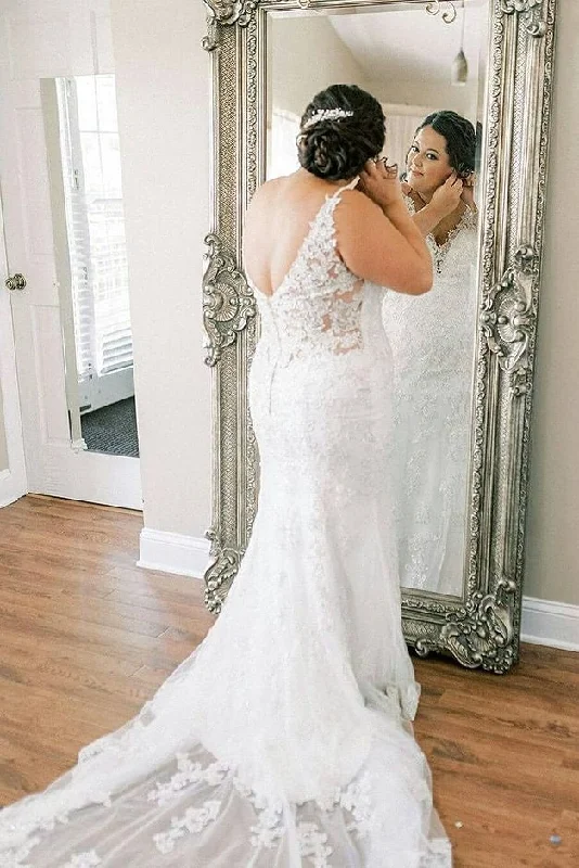 Organza DressClassy Backless Long V-neck Lace Wedding Dresses Pretty Bridal Dresses Y0148