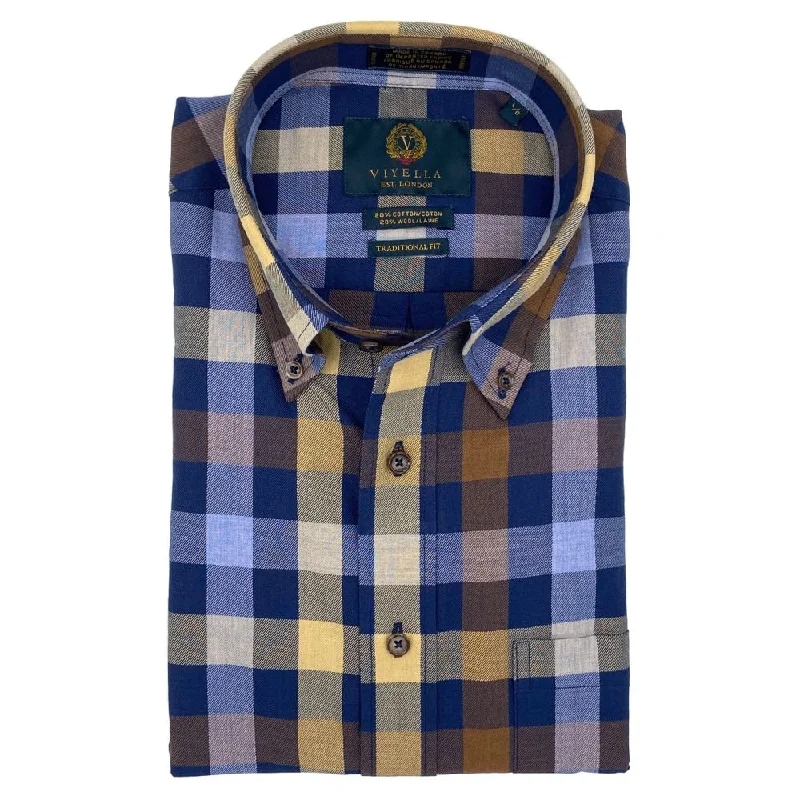 Men's Vintage T-Shirts for a Retro VibeNavy and Gold Multi Plaid Cotton and Wool Blend Button-Down Shirt (Size X-Large) by Viyella Men's Vintage T-Shirts for a Retro VibeNavy and Gold Multi Plaid Cotton and Wool Blend Button-Down Shirt (Size X-Large) by Viyella