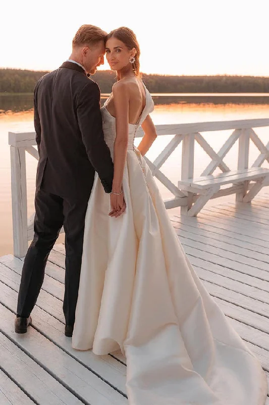 women's limited-edition dressesVintage Ball Gown One Shoulder White Satin Wedding Dresses N140