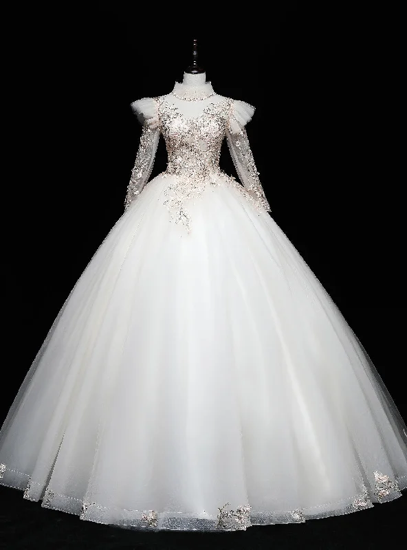 Retro DressChampagne Tulle Long Sleeve Appliques Backless Quinceanera Dress