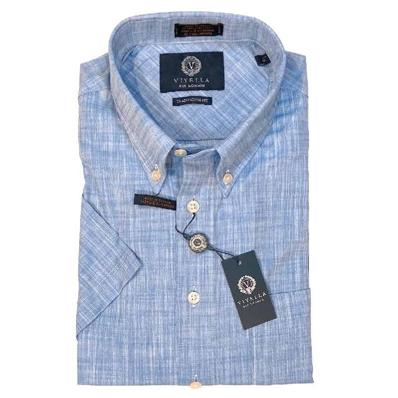 Men's Skinny-Fit Shirts for a Trendy LookLinen-Look Cotton Short Sleeve Sport Shirt in Blue (Size X-Large) by Viyella Men's Skinny-Fit Shirts for a Trendy LookLinen-Look Cotton Short Sleeve Sport Shirt in Blue (Size X-Large) by Viyella
