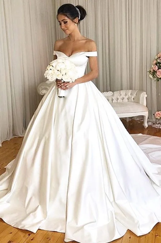 Maternity DressCharming Off The Shoulder Satin Ball Gown Wedding Dresses