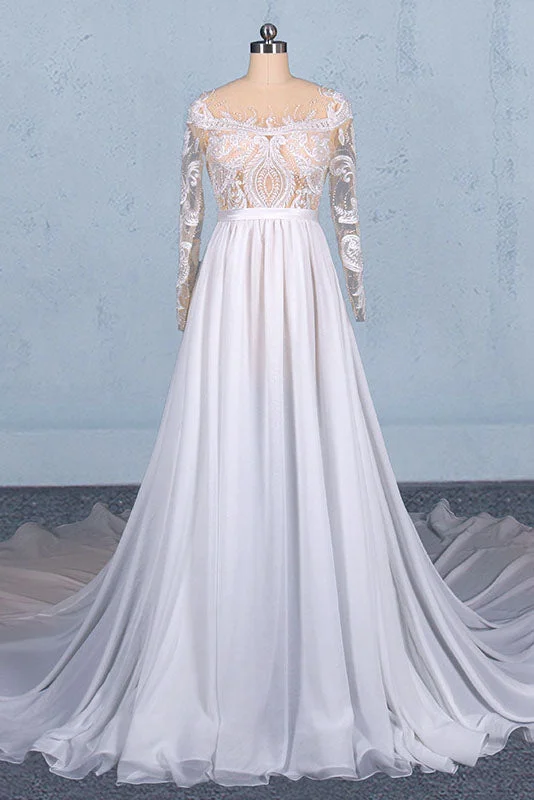 women's statement dressesGorgeous Long Sleeves Chiffon Wedding Dresses with Appliques N2354