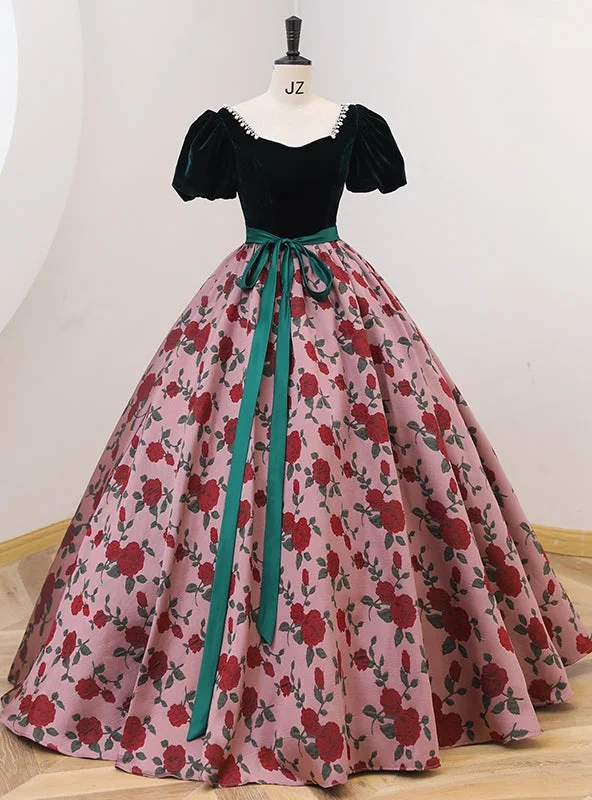 women's made-to-order dressesDark Green Velvet Puff Sleeve Quinceanera Dress