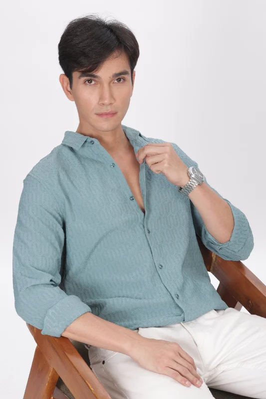 Men's Patterned Button-Down Shirts for Added InterestTeal - Modern Fit Textured Shirt Men's Patterned Button-Down Shirts for Added InterestTeal - Modern Fit Textured Shirt