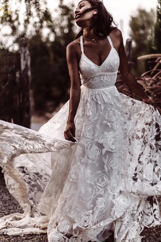 women's luxury dressesStraps Long Lace Wedding Dresses Charming Lace Beach Wedding Dresses N2274