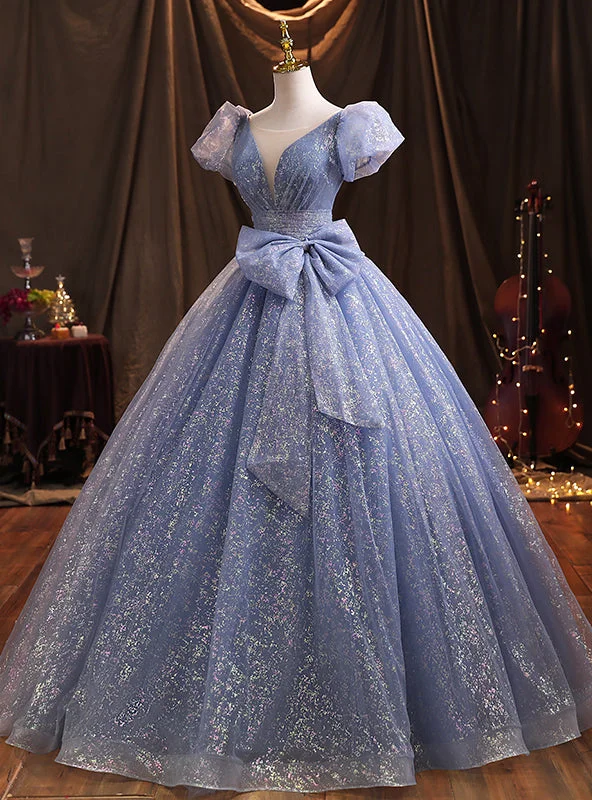 women's mother of the bride dressesBlue Tulle Sequins Pleats Quinceanera Dresses With Bow
