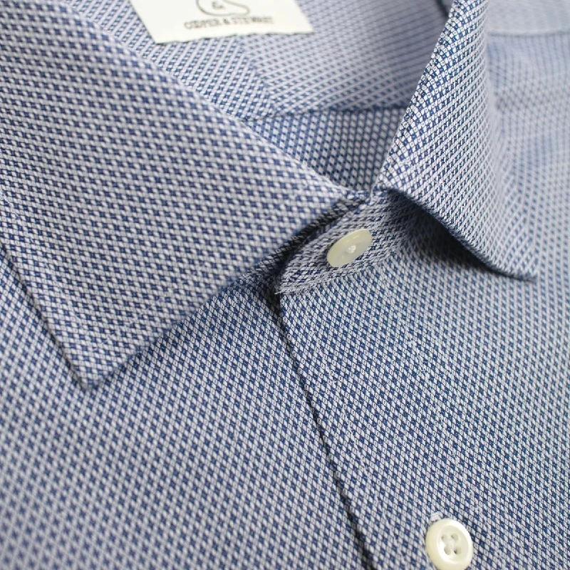 Men's Travel Shirts for Easy PackingBlue and White Diamond Dobby Wrinkle-Free Cotton Dress Shirt with Spread Collar by Cooper & Stewart Men's Travel Shirts for Easy PackingBlue and White Diamond Dobby Wrinkle-Free Cotton Dress Shirt with Spread Collar by Cooper & Stewart