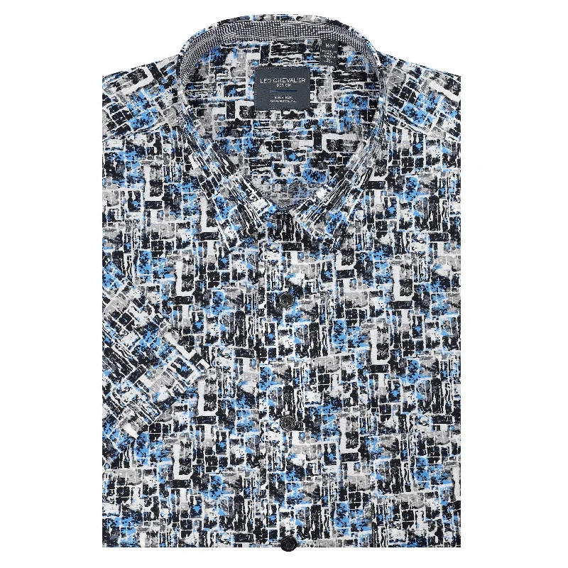 Men's Solid-Colored Shirts for VersatilityBlack, Blue, and Grey Abstract Print Short Sleeve No-Iron Cotton Sport Shirt with Hidden Button Down Collar (Tall Sizes) by Leo Chevalier Men's Solid-Colored Shirts for VersatilityBlack, Blue, and Grey Abstract Print Short Sleeve No-Iron Cotton Sport Shirt with Hidden Button Down Collar (Tall Sizes) by Leo Chevalier