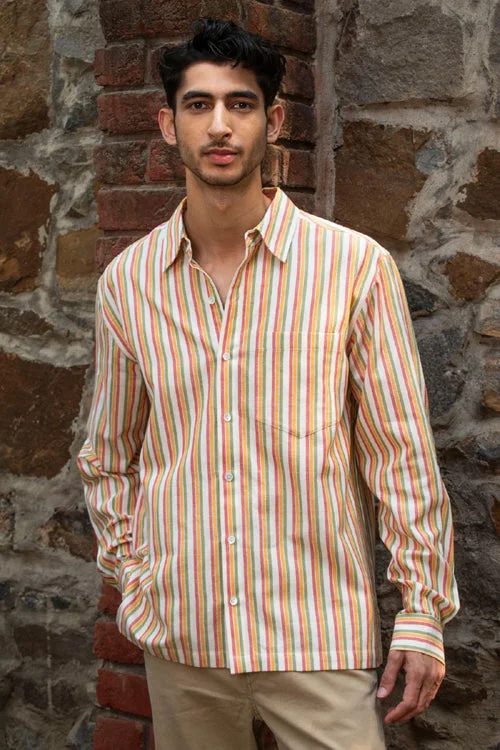 Men's Checkered Shirts for a Retro FeelRangsutra Dhaari Multi Color Striped Handwoven Full Sleeve Pure Cotton Shirt