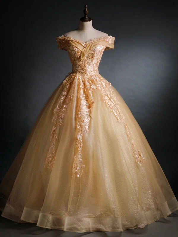 Ruffled Hem DressGold Sequins Appliques Beading Quinceanera Dress
