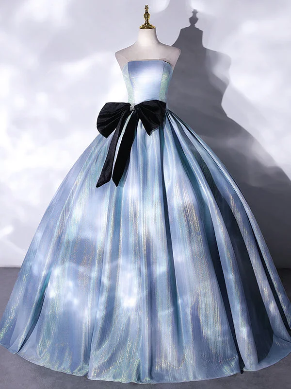 women's maximalist dressesBlue Ball Gown Strapless Quinceanera Dress With Bow