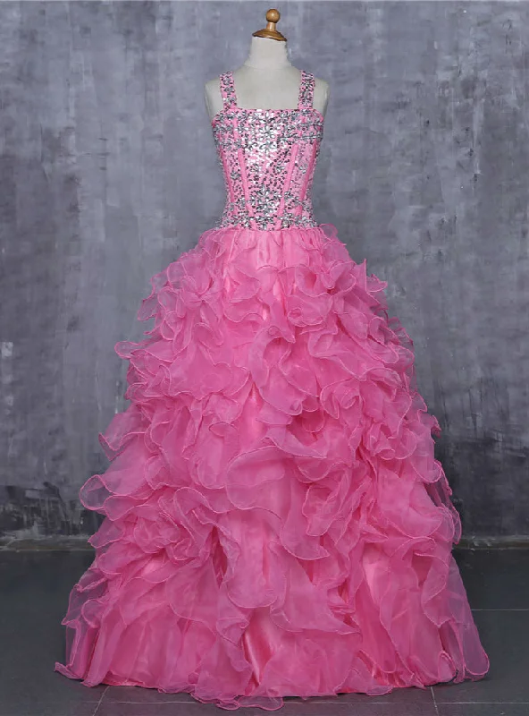 Peter Pan Collar DressGirls Pageant Dresses For Weddings Ball Gown Tank Crystals Sequins
