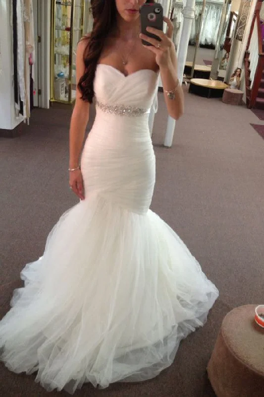 Tall Women DressMermaid Sweetheart Beaded Beach Wedding Dresses