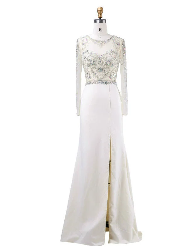 Bridesmaid DressElegance Mother of the Bride Dresses Elegant With Crystal Beading Scoop-Neck Long Sleeves