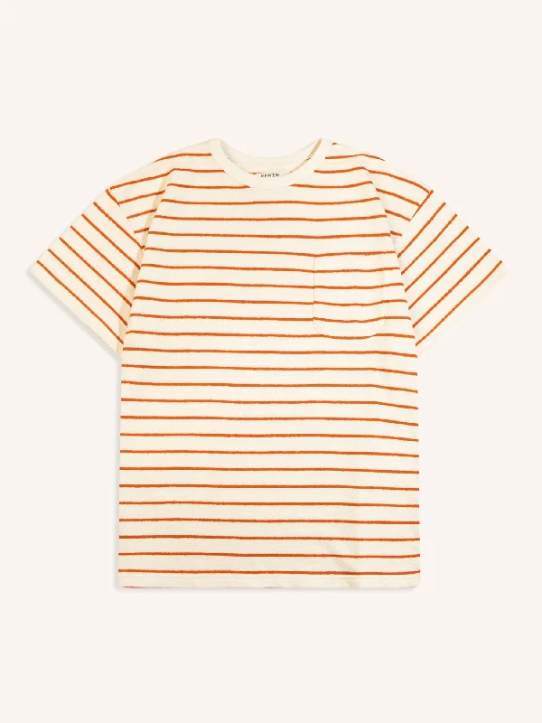 Fly Tee in Ecru / Tangerine Textured Stripe