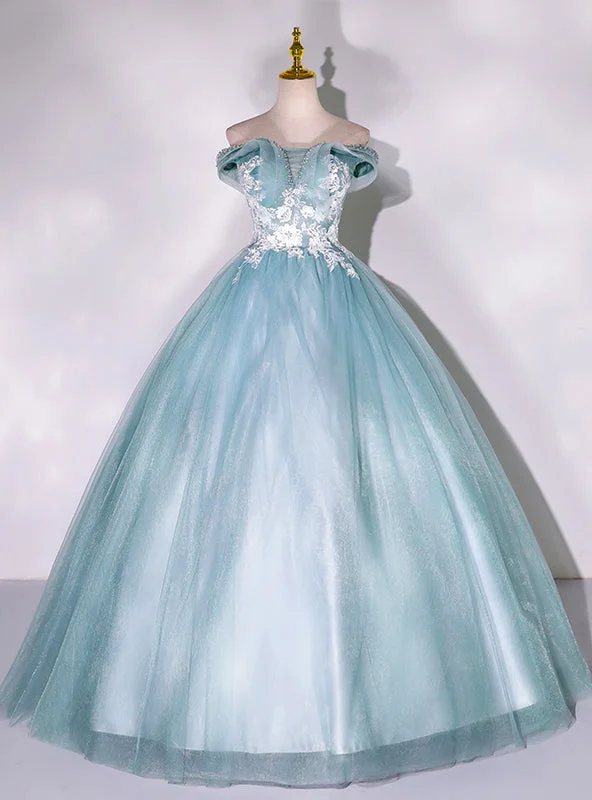 Sweetheart Neckline DressBlue Tulle Off the Shoulder Beading Quinceanera Dress