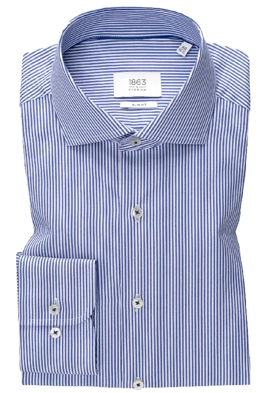 Men's Custom Dress Shirts for a Personalized Fit'Luxury Twill' In Blue Striped - Slim Fit - Two Ply Cotton Twill Dress Shirt with Cutaway Collar by Eterna 1863 Men's Custom Dress Shirts for a Personalized Fit'Luxury Twill' In Blue Striped - Slim Fit - Two Ply Cotton Twill Dress Shirt with Cutaway Collar by Eterna 1863