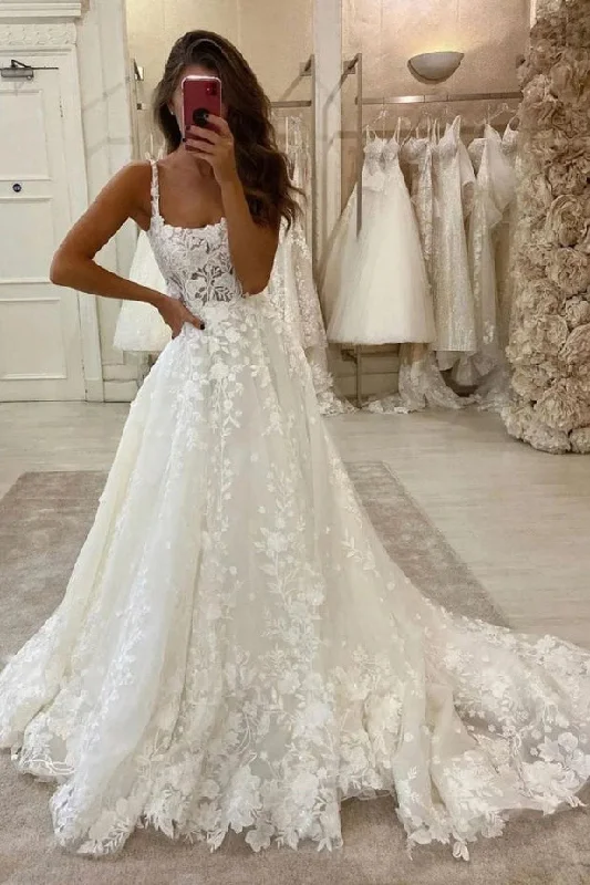 Animal Print DressCharming A Line Scoop Neck Tulle Wedding Dresses with Appliques N101