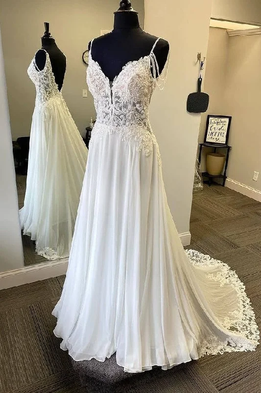 Chiffon DressCharming Long A Line Classy Chiffon Beach Wedding Dresses Bridal Gowns Y0151