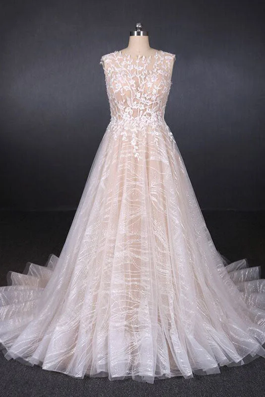 Casual DressPuffy Sleeveless Lace Wedding Dresses Elegant A Line Backless Bridal Dresses N2296