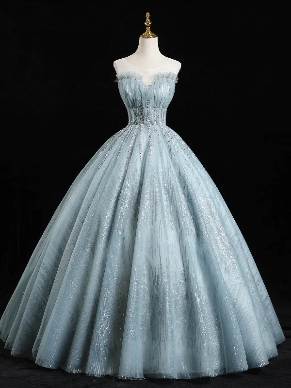 women's fashionable dressesBlue Gray Ball Gown Tulle Sequins Beading Quinceanera Dress