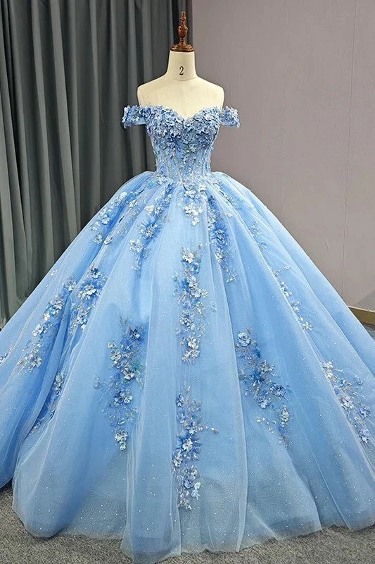 women's neon dressesElegant Sweetheart Off-the-shoulder Appliques Ball Gown Quinceanera Dresses
