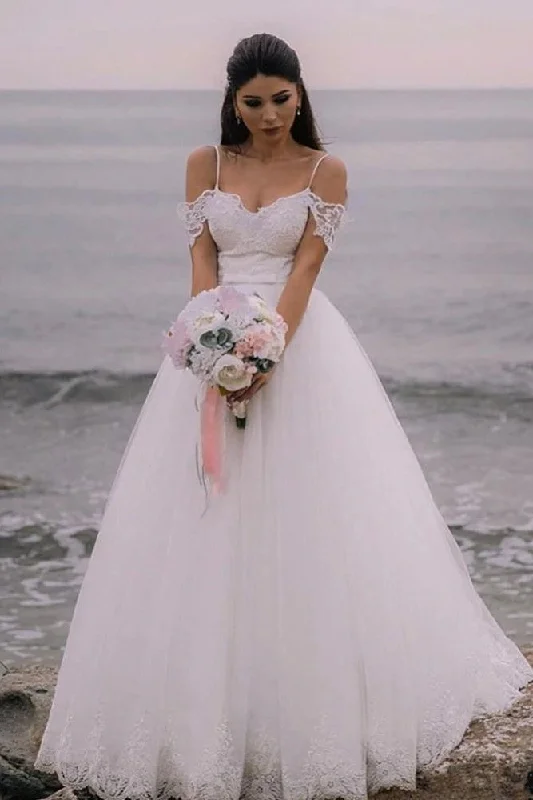 Sweetheart Neckline DressElegant Spaghetti Straps Lace Tulle Long Princess Wedding Dress Y0108