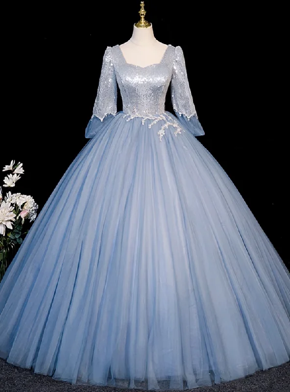 Casual Chic DressBlue Tulle Sequins Long Sleeve Quinceanera Dress