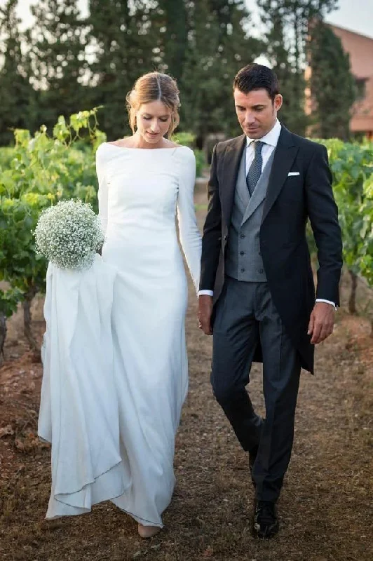 women's long-sleeved dressesElegant Long Sleeve Open Back Sheath Wedding Dresses