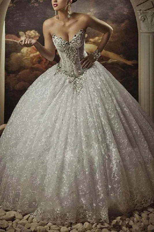 women's business casual dressesSweetheart Beaded Gothic Style Corset Ball Gown Lace Wedding Dresses
