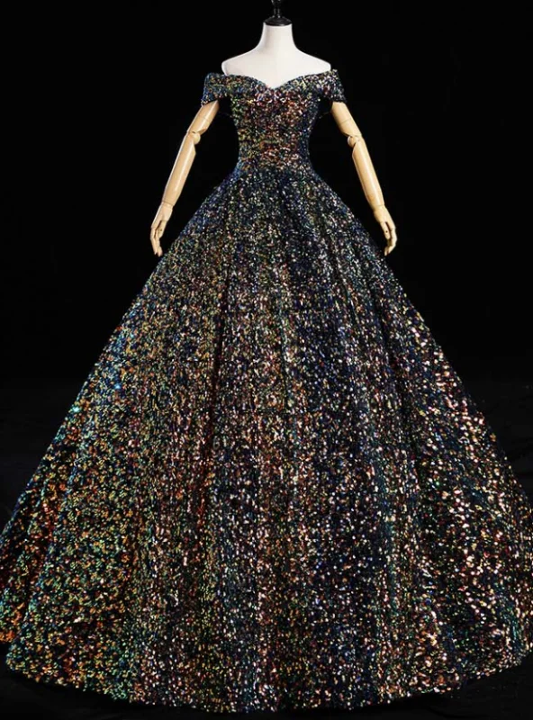 women's ethical fashion dressesCome In All Styles And Colors Navy Blue Ball Gown Sequins off the Shoulder Quinceanera Dress