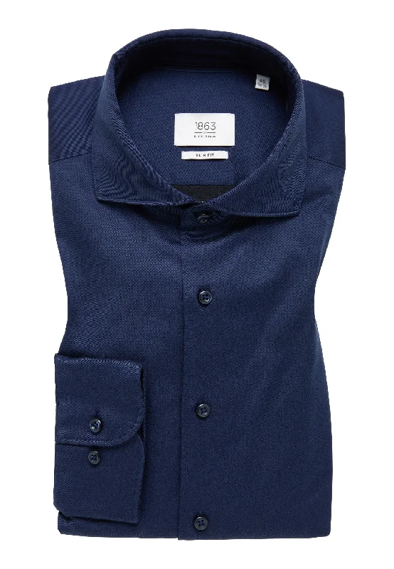 Men's Color-Blocking Shirts for a Statement Look'Soft Luxury Shirt' In Navy - Slim Fit - Two Ply Cotton Twill Everyday Shirt with Cutaway Collar by Eterna 1863 Men's Color-Blocking Shirts for a Statement Look'Soft Luxury Shirt' In Navy - Slim Fit - Two Ply Cotton Twill Everyday Shirt with Cutaway Collar by Eterna 1863