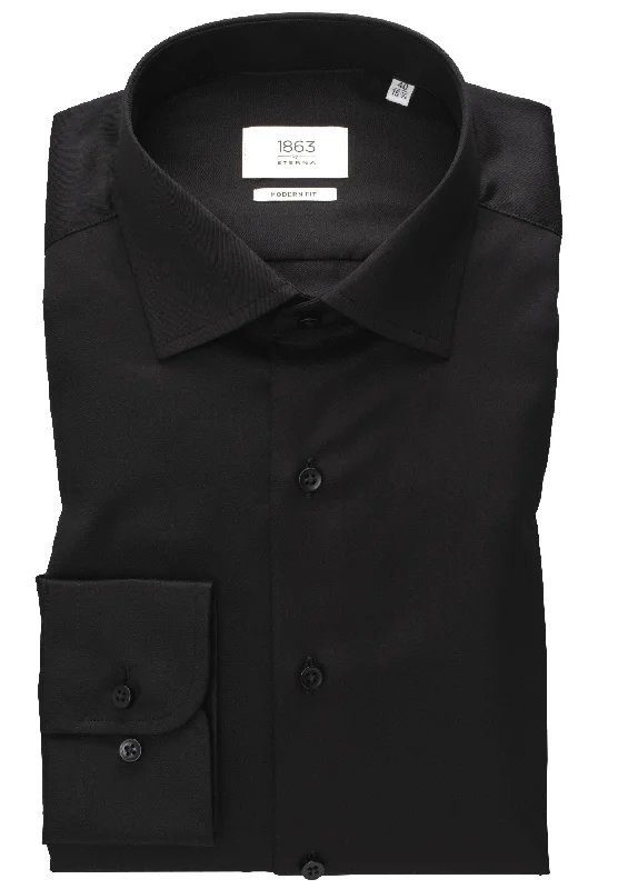 Men's Denim Shirts for a Rugged Look'Luxury Shirt' in Black - Modern Fit - Two Ply Cotton Twill Dress Shirt with Kent Collar by Eterna 1863 Men's Denim Shirts for a Rugged Look'Luxury Shirt' in Black - Modern Fit - Two Ply Cotton Twill Dress Shirt with Kent Collar by Eterna 1863