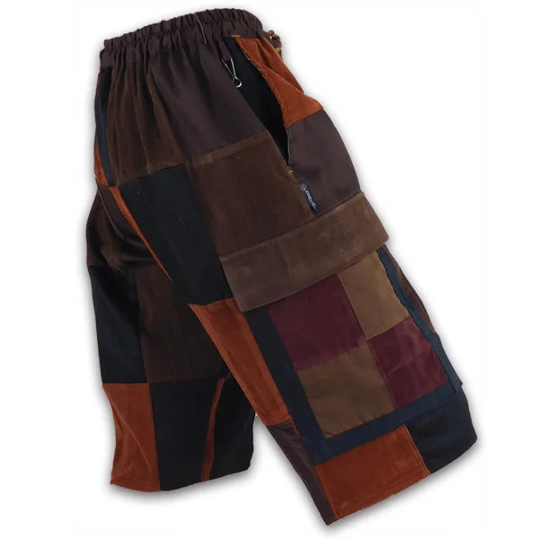 Easy-Care Men's Machine-Washable Casual ShortsClassic Corduroy Patchwork Cargo Shorts