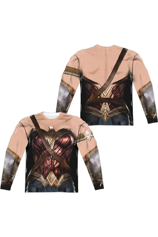 Justice League Movie Wonder Woman Uniform (Front/Back Print) Long Sleeve Adult Poly Crew Tee / T-Shirt