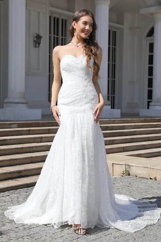 Ball Gown DressPleats Sweetheart Ivory Strapless Wedding Dress with Appliques