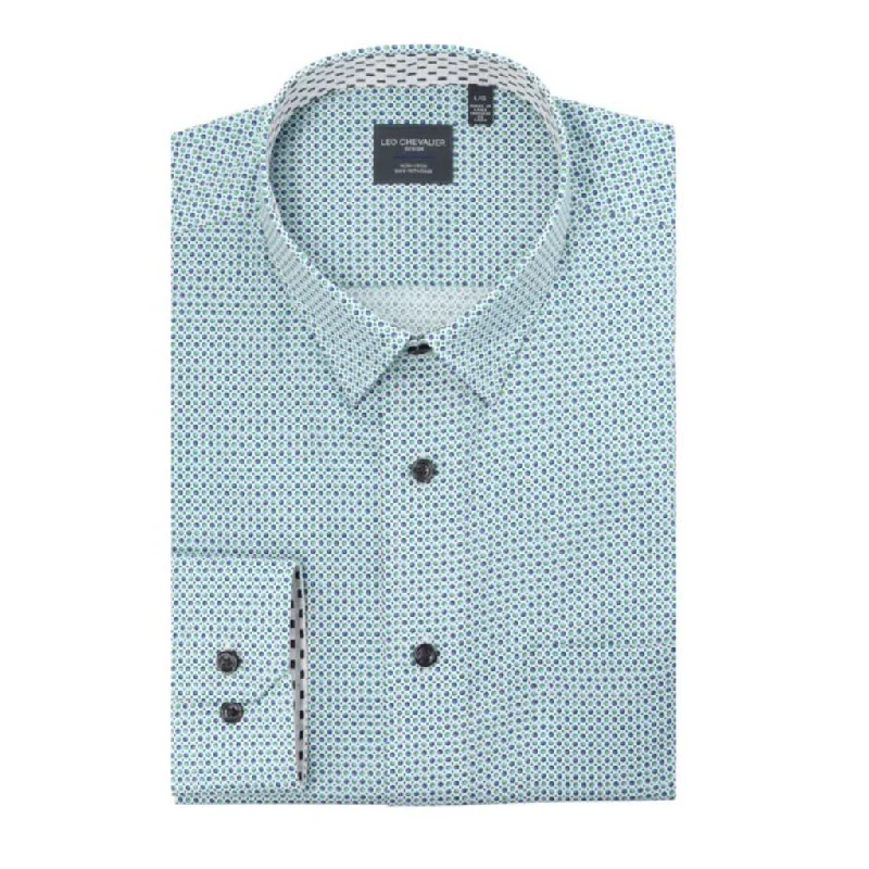 Men's Hunting Shirts for Camouflage and ComfortMint and Blue Circle Print No-Iron Cotton Sport Shirt with Hidden Button Down Collar by Leo Chevalier Men's Hunting Shirts for Camouflage and ComfortMint and Blue Circle Print No-Iron Cotton Sport Shirt with Hidden Button Down Collar by Leo Chevalier