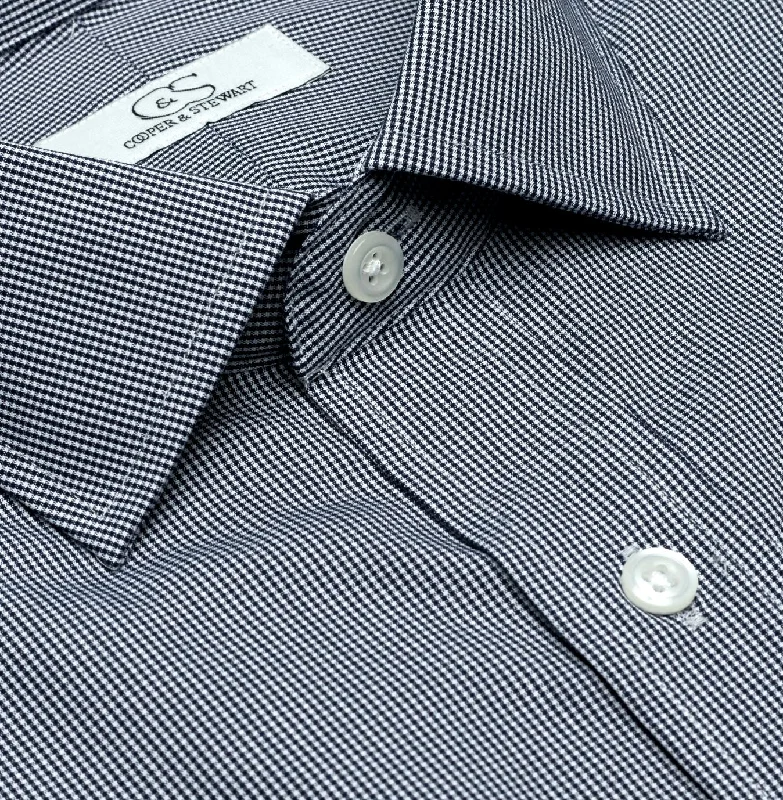 Men's Geometric Print Shirts for a Modern TwistBlack Mini Houndstooth Wrinkle-Free Cotton Dress Shirt with Spread Collar by Cooper & Stewart Men's Geometric Print Shirts for a Modern TwistBlack Mini Houndstooth Wrinkle-Free Cotton Dress Shirt with Spread Collar by Cooper & Stewart