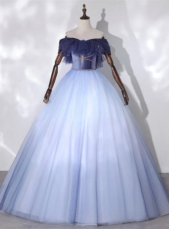 women's machine-washable dressesBlue Ball Gown Tulle Off the Shoulder Quinceanera Dress