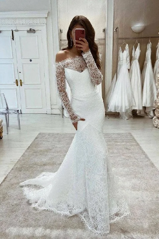 Embellished DressNew Arrival Mermaid Long Lace Beach Wedding Dress With Sleeves Y0122