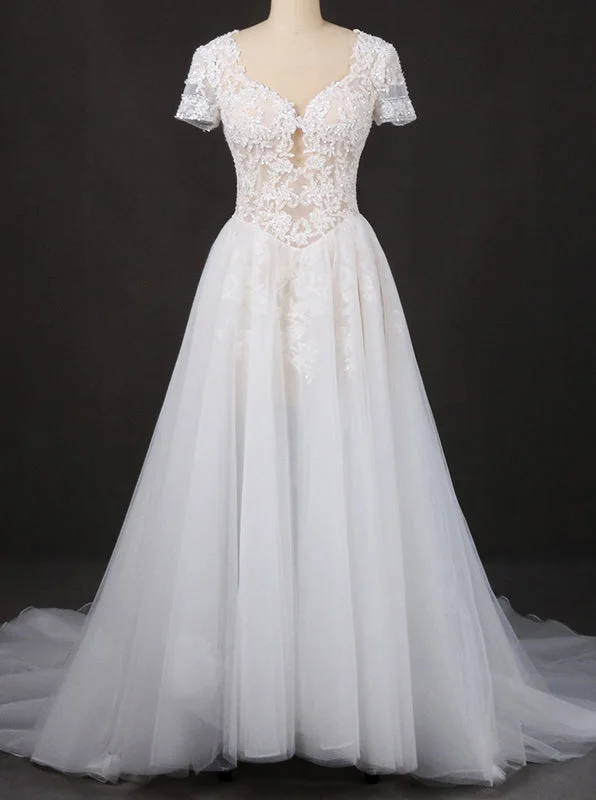 High-Neck DressA-line Short Sleeves Lace Appliques Wedding Dress Keyhole Back Bridal Gown OW570 High-Neck DressA-line Short Sleeves Lace Appliques Wedding Dress Keyhole Back Bridal Gown OW570