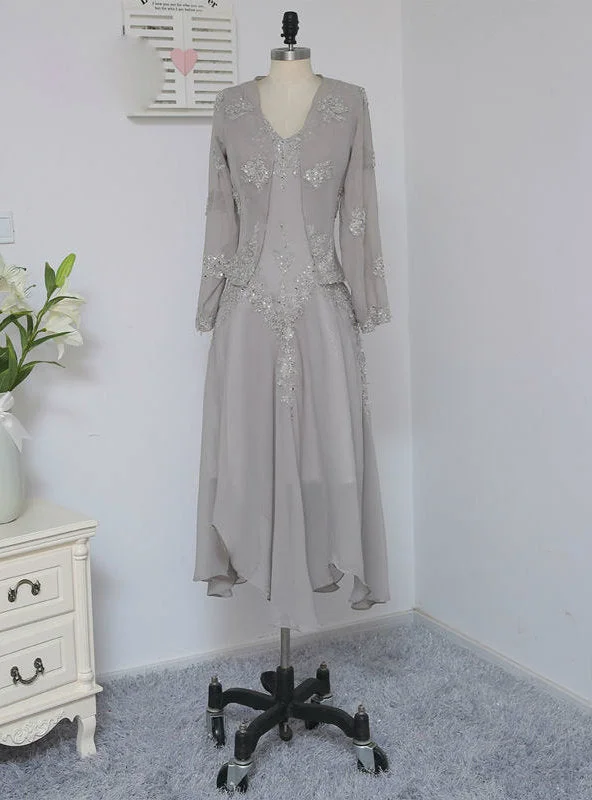 Prom DressElegance Silver Mother Of The Bride Dresses A-line With Jacket Chiffon