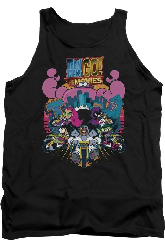 Teen Titans Go To The Movies Burst Through Adult Tank Top