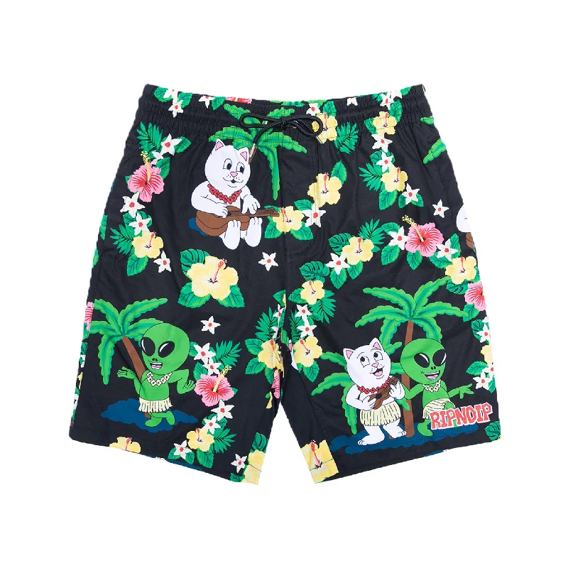 Zippered and Secure Men's Cargo and Travel ShortsAloha Nerm Swim Shorts (Black)