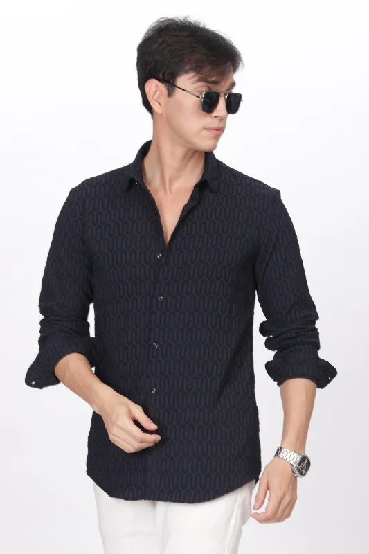 Men's Affordable Shirts for Budget-Friendly StyleNavy Blue - Modern Fit Textured Shirt Men's Affordable Shirts for Budget-Friendly StyleNavy Blue - Modern Fit Textured Shirt