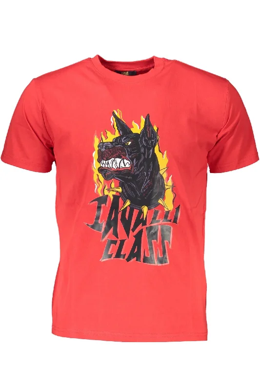 Cavalli Class Chic  Round Neck Cotton Tee with Signature Men's Print